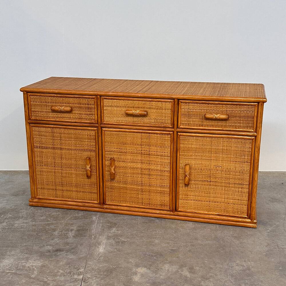 Vintage rattan & bamboo sideboard / credenza, 1970s