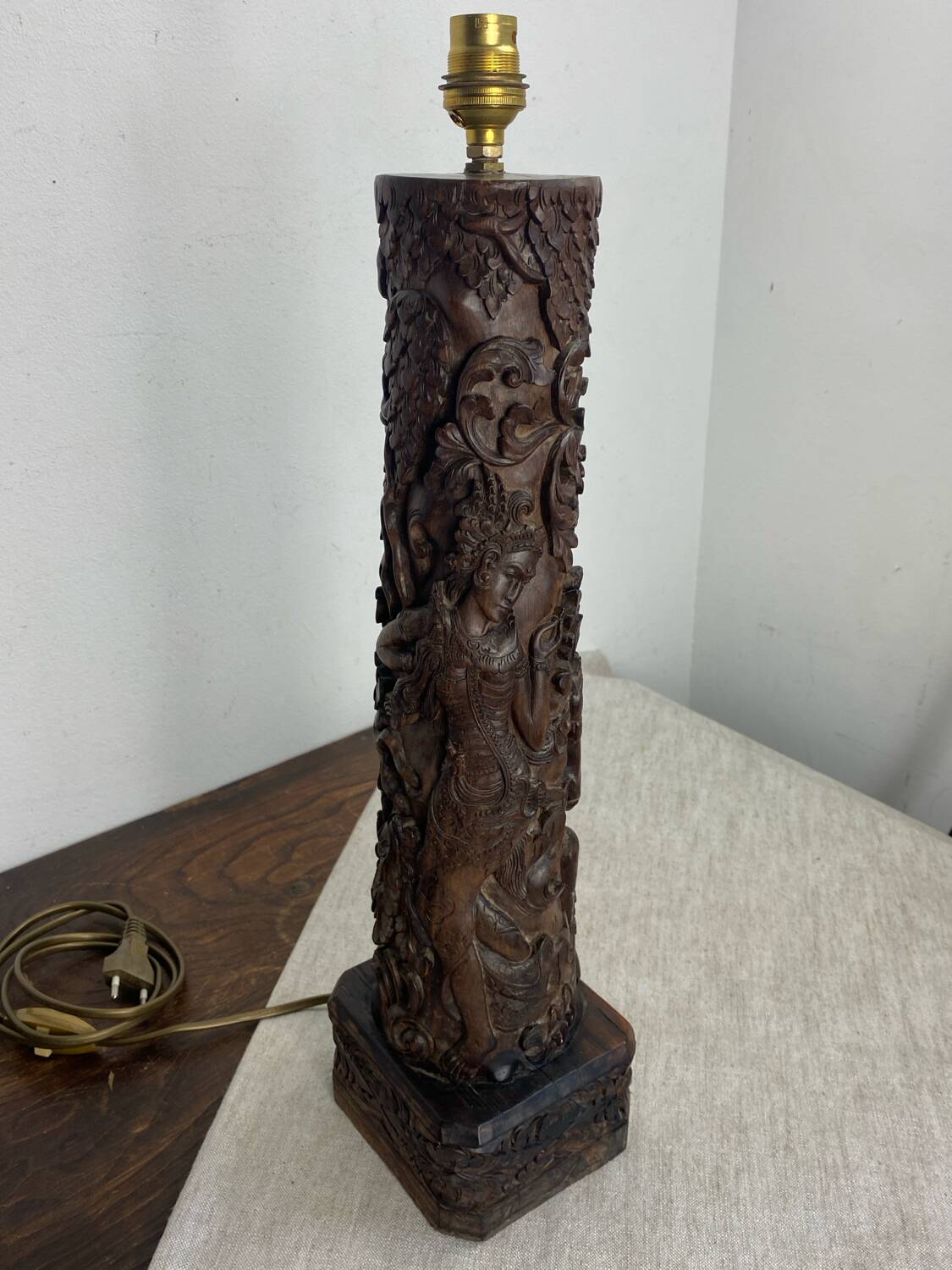 Carved wooden Balinese lamp base