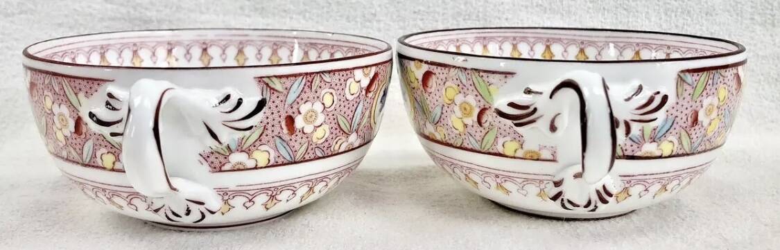 2 old Sarreguemines Minton porcelain tea cups + saucers