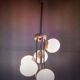 Vintage chandelier 5 opaline glass balls + 2 Space Age Mid-Century wall lights
