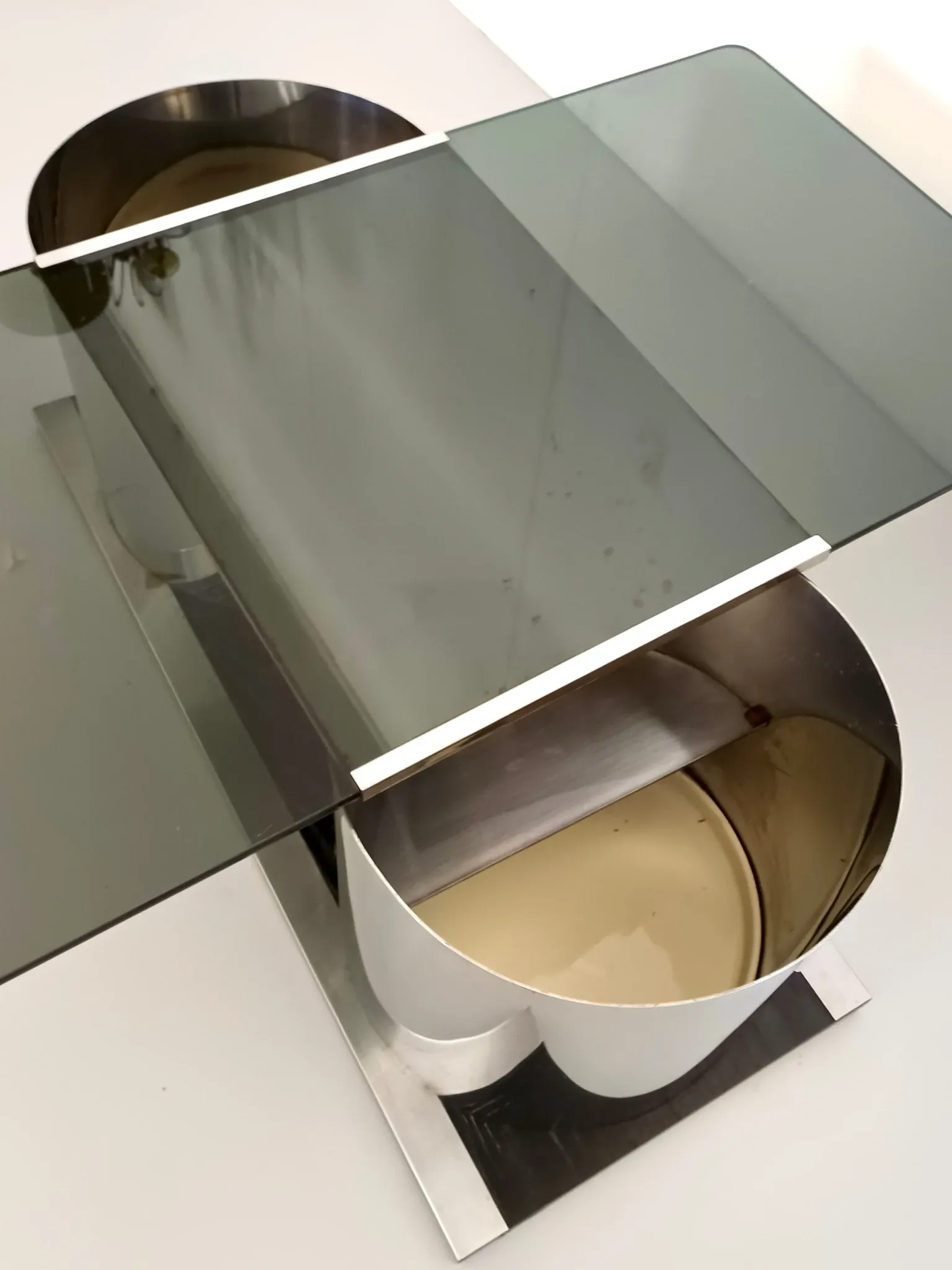 Rectangular Smoked Glass Coffee Table / Dry Bar in the style of François Mo