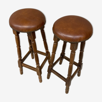 Pair of vintage stools imitation leather