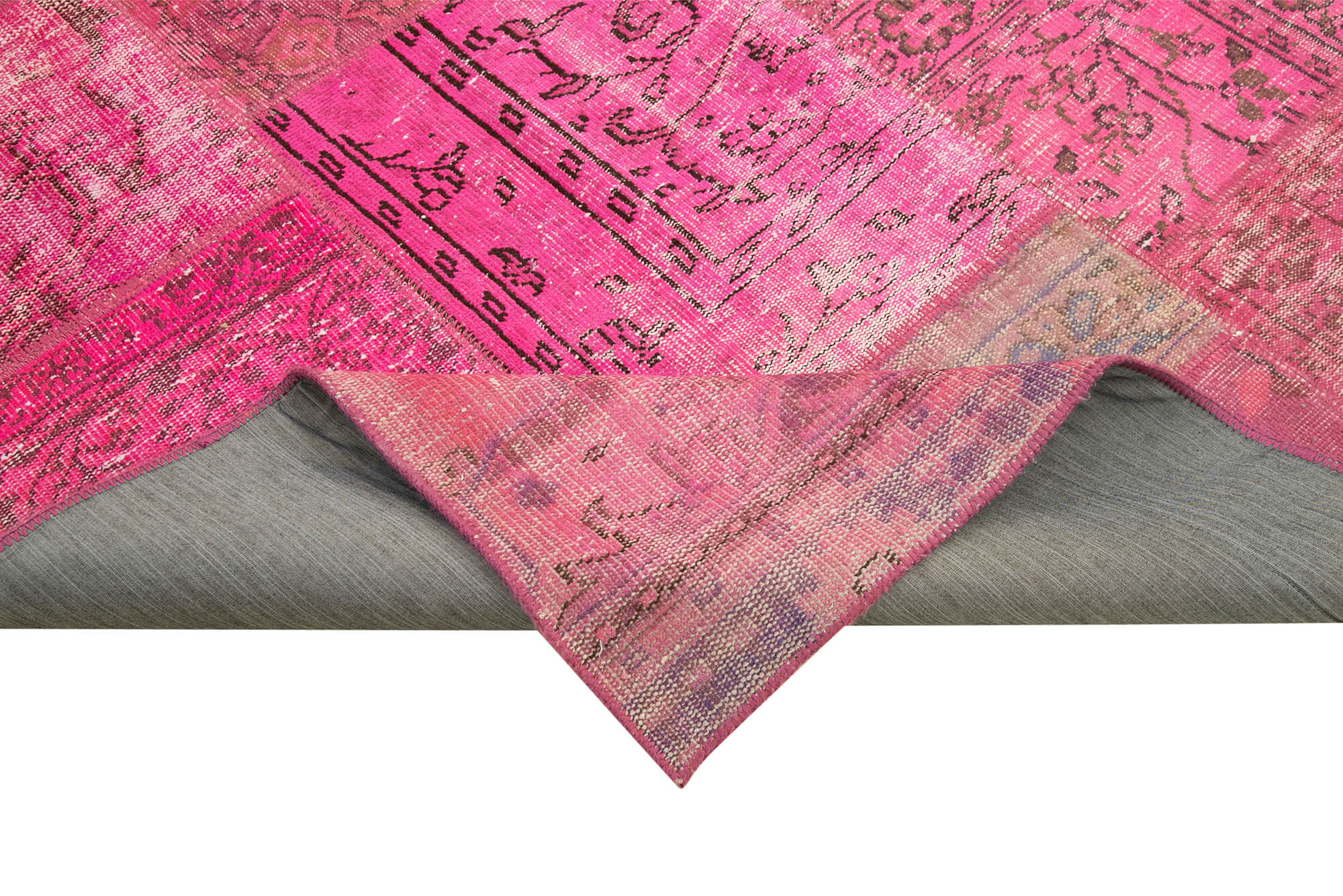 Handwoven turkish contemporary 208 cm x 314 cm pink patchwork carpet
