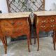 Curved chest of drawers with 2 drawers in rosewood, marble and bronze marquetry, Louis XV style