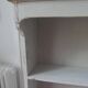 Bookcase in pearl grey waxed finish, light oak waxed top.