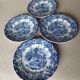 4 blue & white English style dinner plates