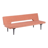 Restored midcentury sofa Miroslav Navratil lacquered wood Czechia 1960s