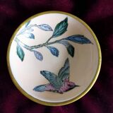 Empty pocket in brass and ceramic bird pattern
