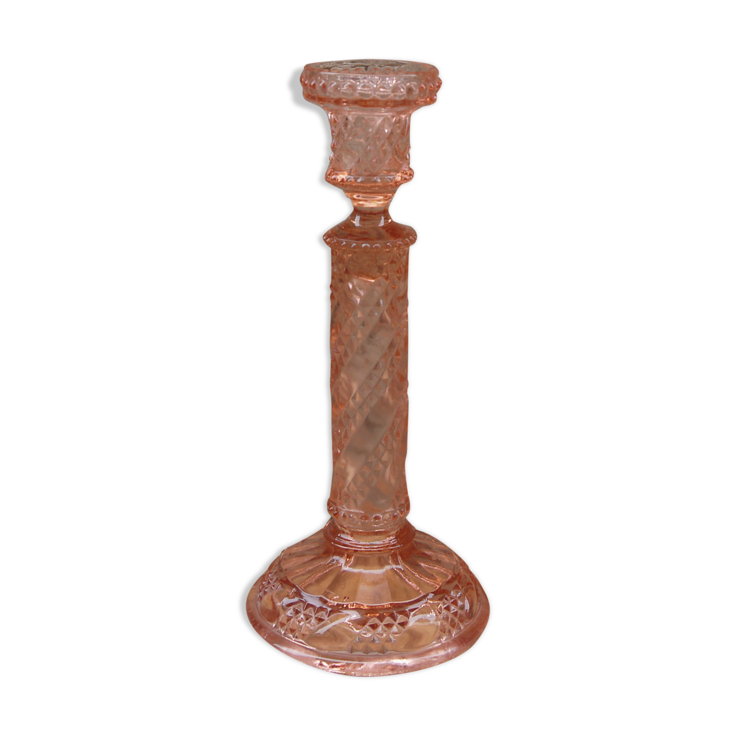 Pink glass candlestick