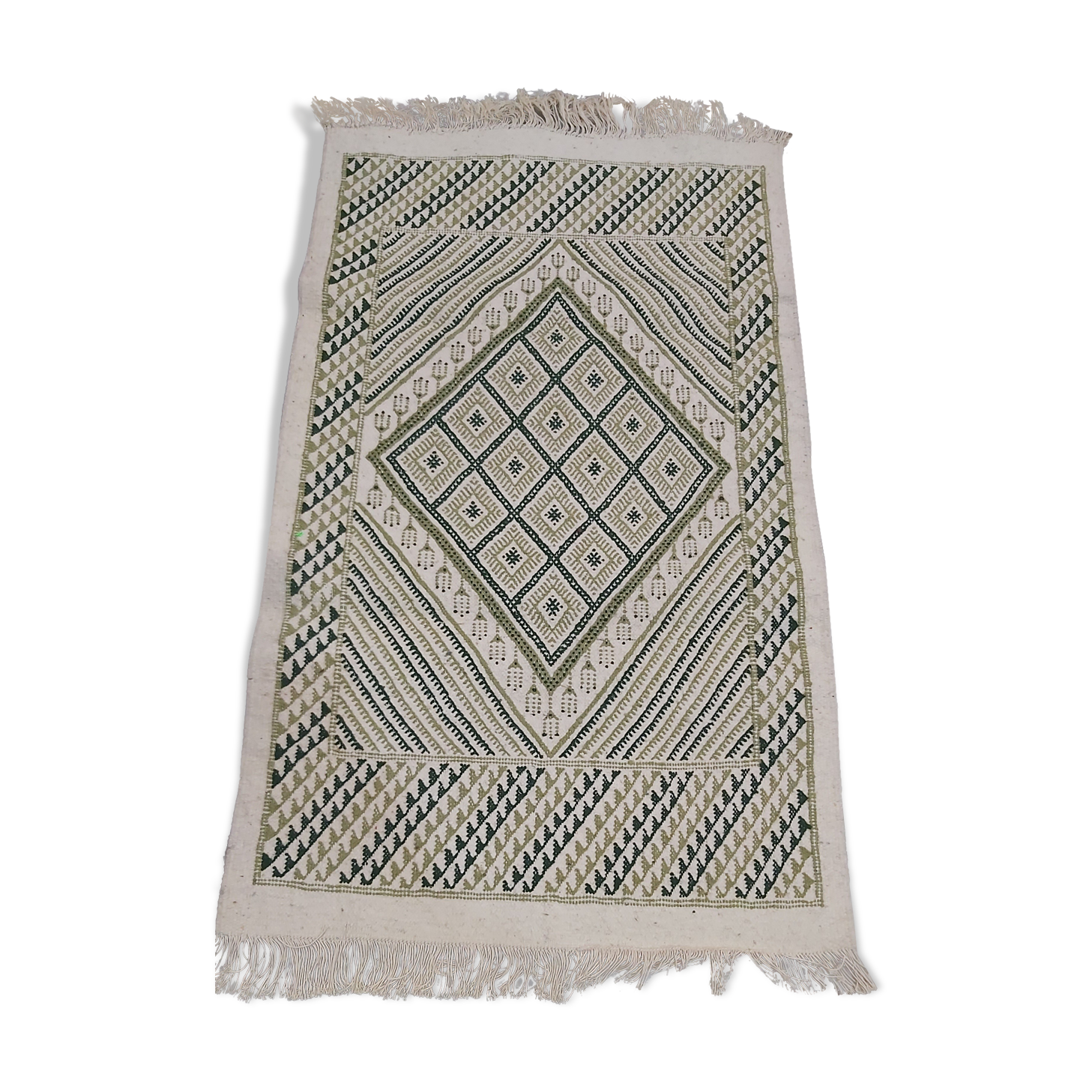 Ethnic white and green carpet 75x135cm