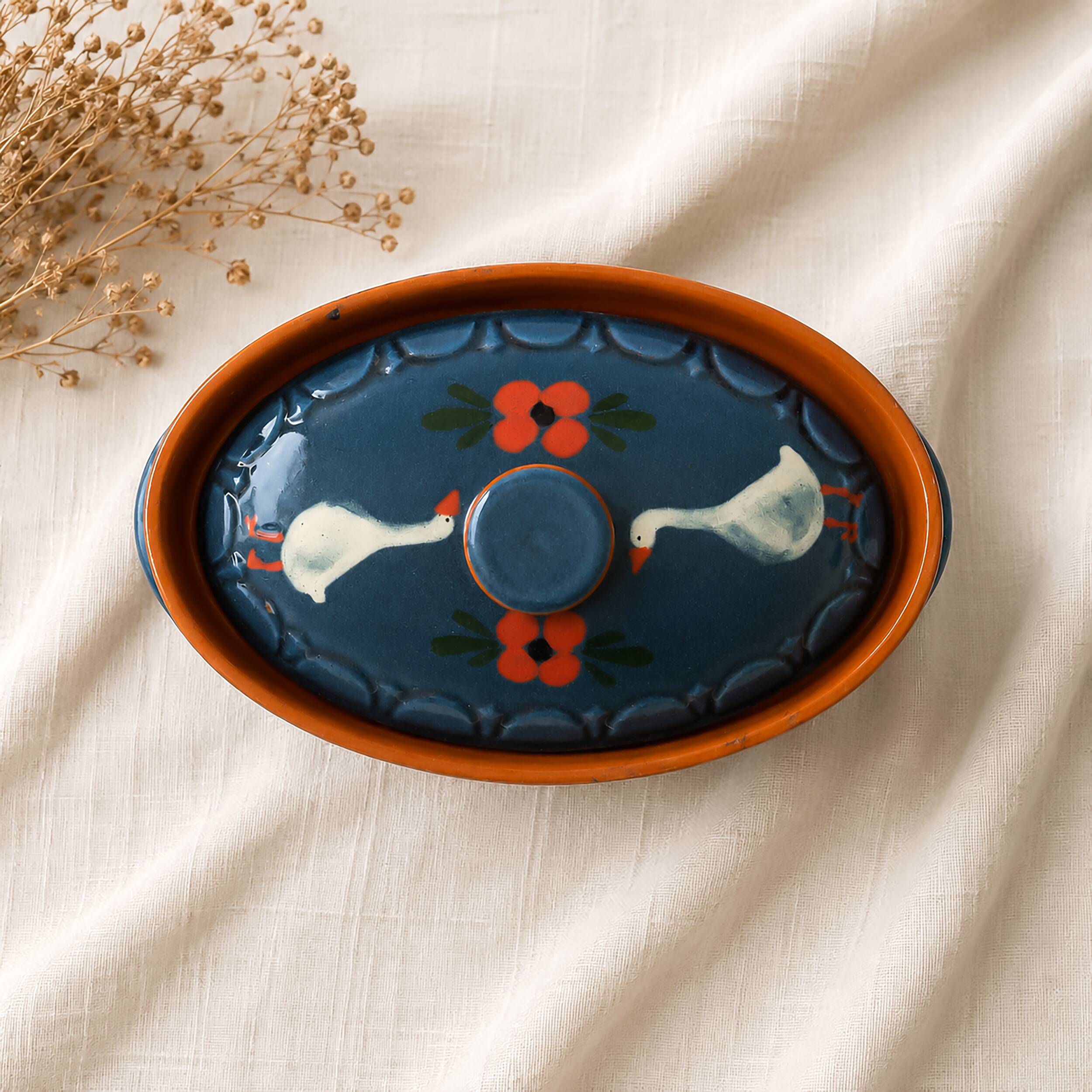Alsatian terrine vintage in glazed earthenware – decorated with geese from Soufflenheim