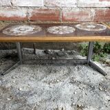 Coffee table with chrome legs and ceramic & wood top, vintage 70s