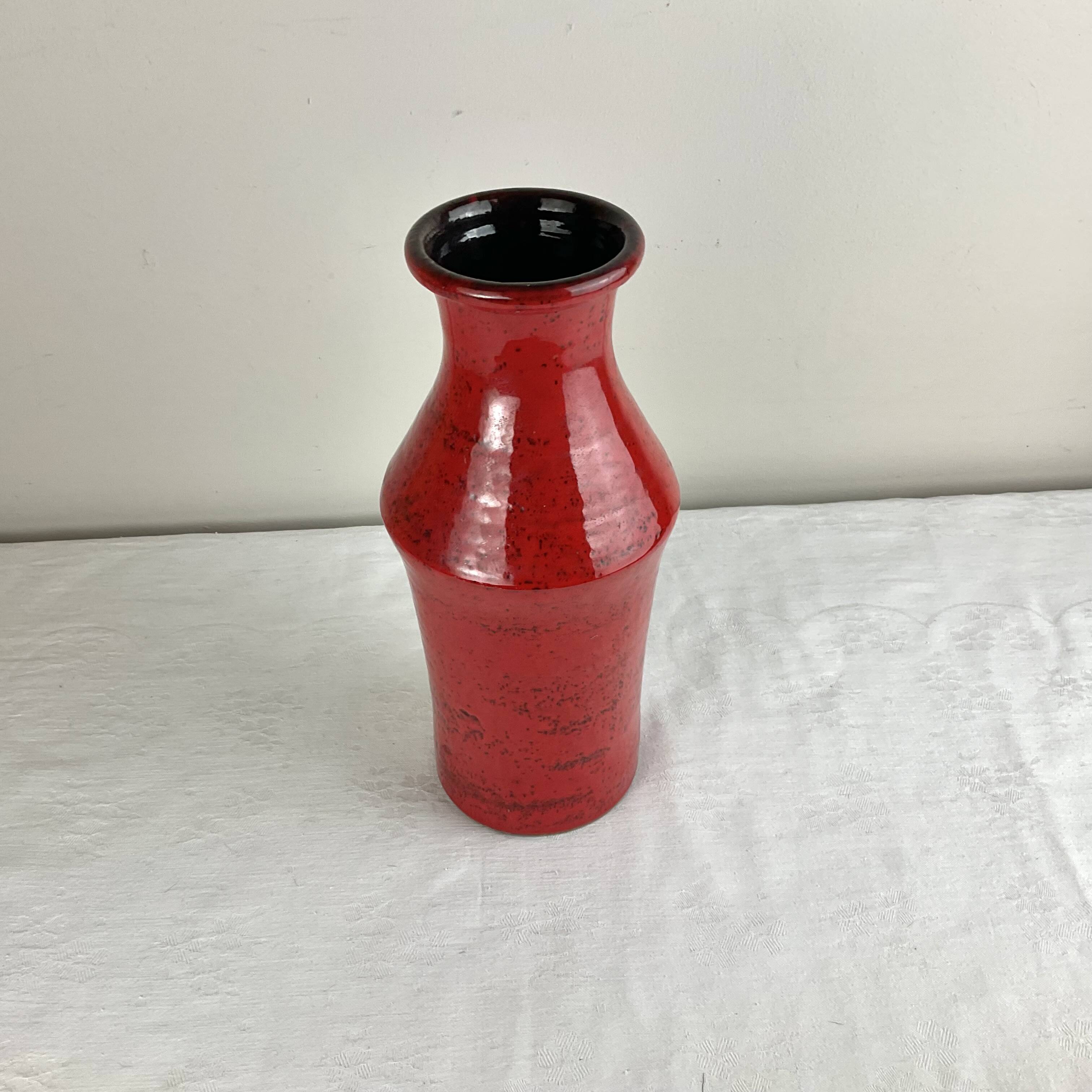 Vintage red ceramic vase mid century design