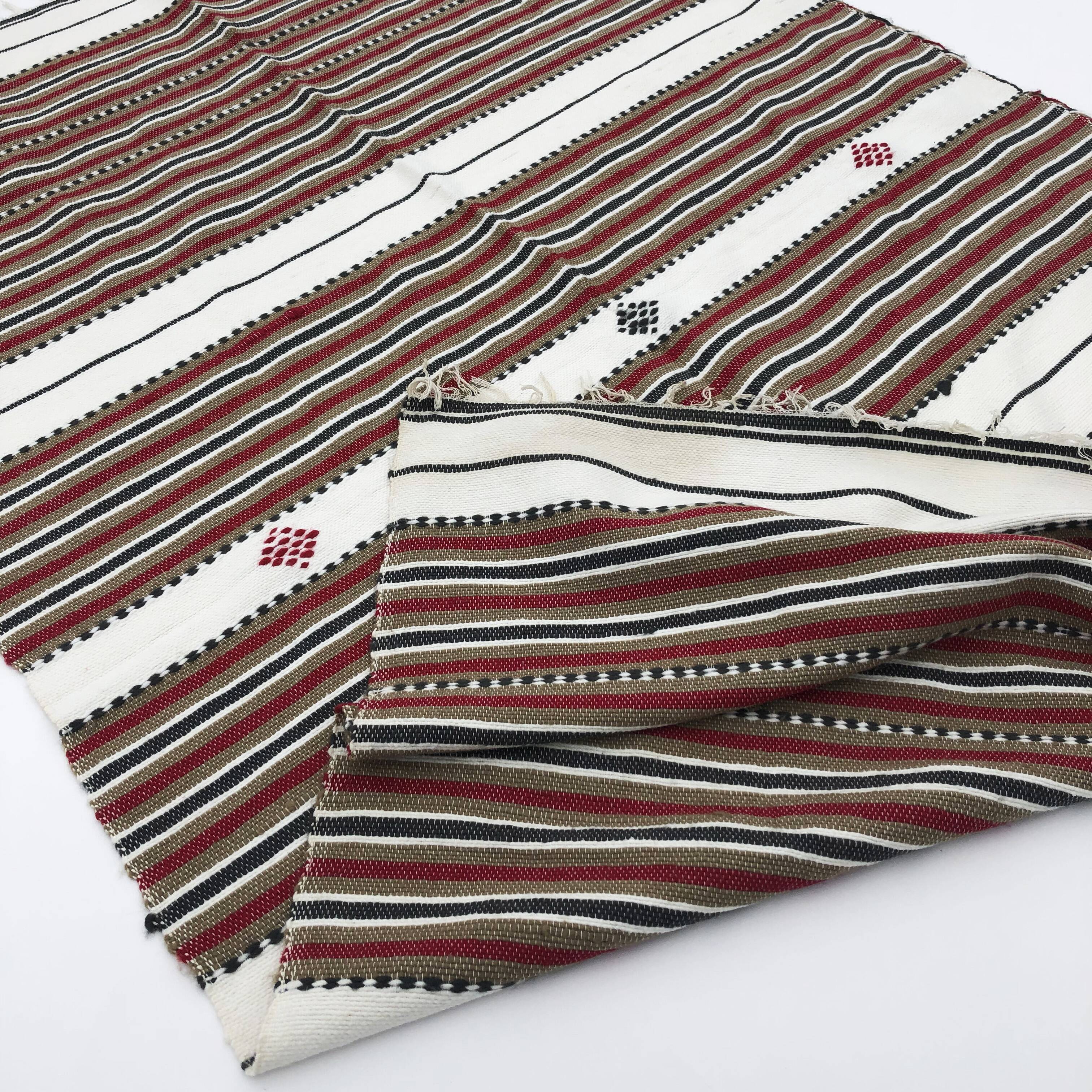 Vintage Handmade Weaved Brown Striped Algerian Rug 1980s Throw Cotton