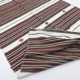Vintage Handmade Weaved Brown Striped Algerian Rug 1980s Throw Cotton