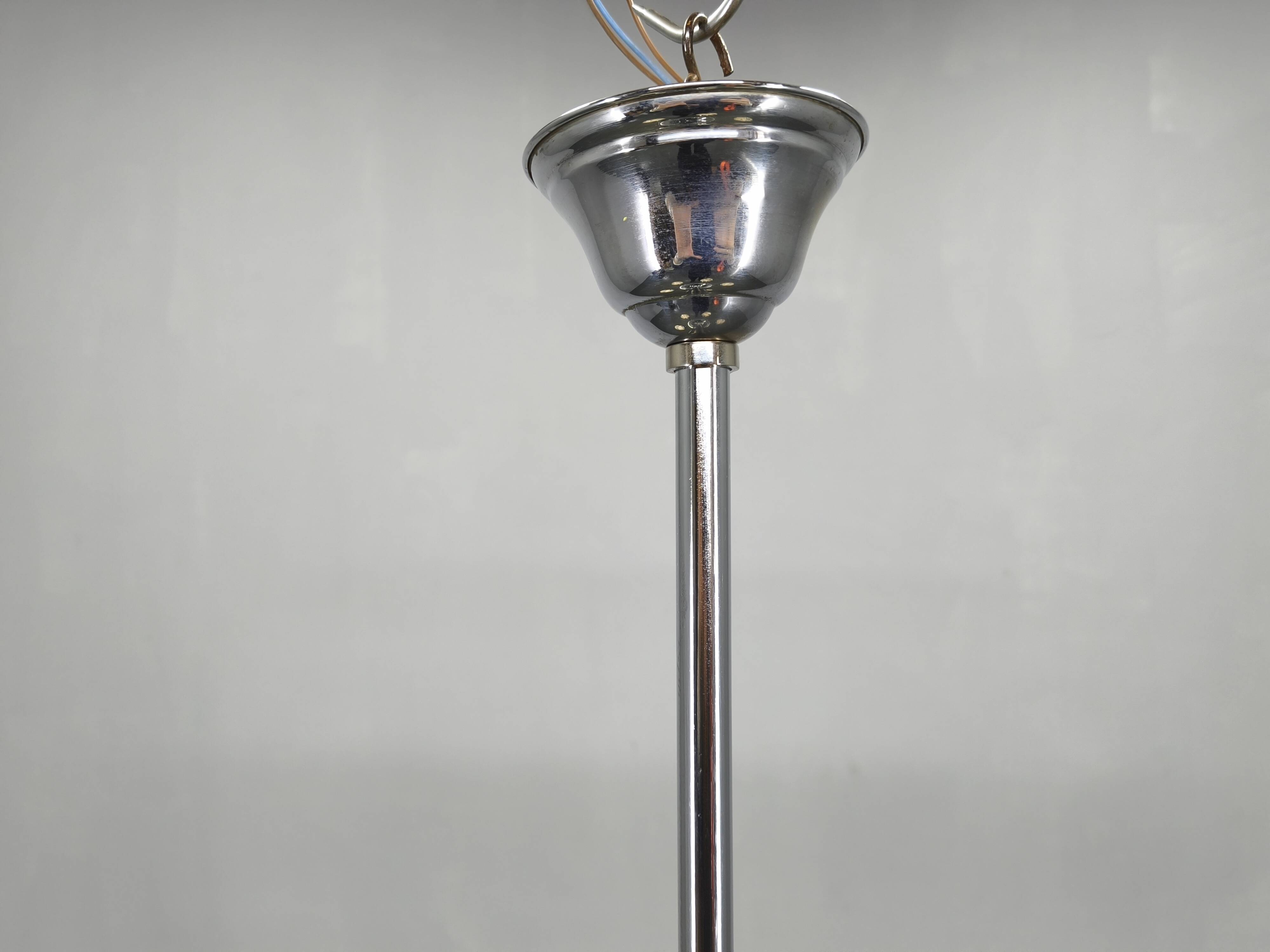 Art Deco Chrome and Glass Chandelier, 5 Globes, 1930s