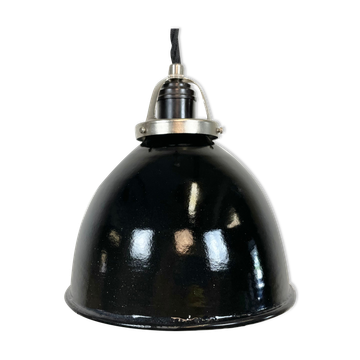Industrial black enamel pendant lamp, 1950s