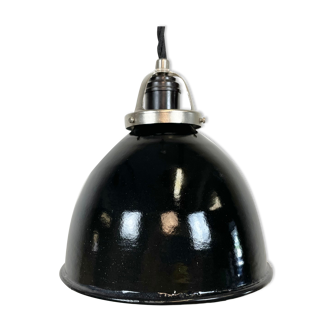 Industrial black enamel pendant lamp, 1950s