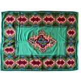 Romanian flatwoven rug geometrical design on a green turquoise background, 158x185 cm