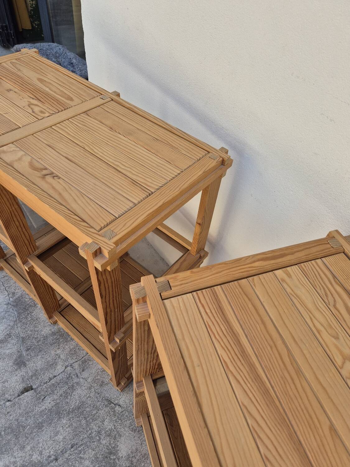 Pair of vintage pine bookshelf units in Maison Regain design from the 1970s.