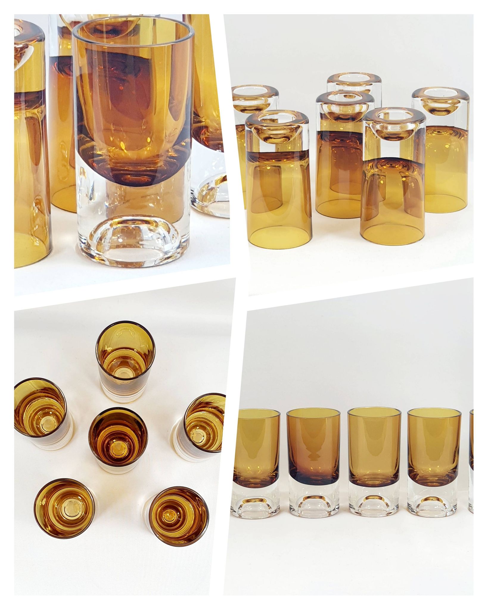 6 vintage tube glasses 70 amber glasses shot glasses