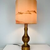 Vintage turned wood lamp, silk lampshade