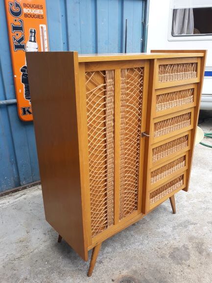 Convenient wardrobe in vintage rattan