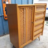 Armoire penderie commode en rotin vintage