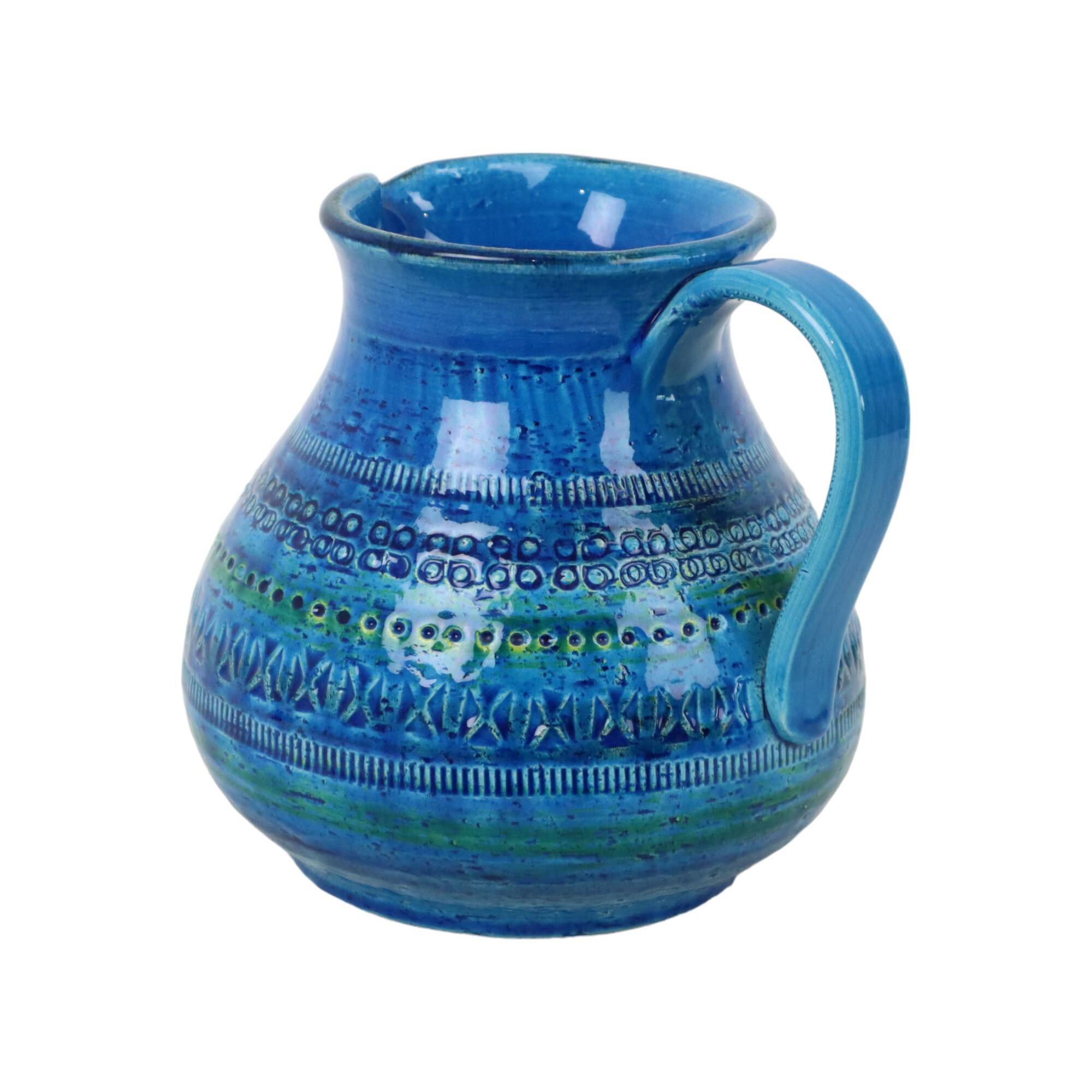 Vase Bitossi Aldo Londi, cruche à oreilles, faïence bleue de Rimini, Italie, années 60