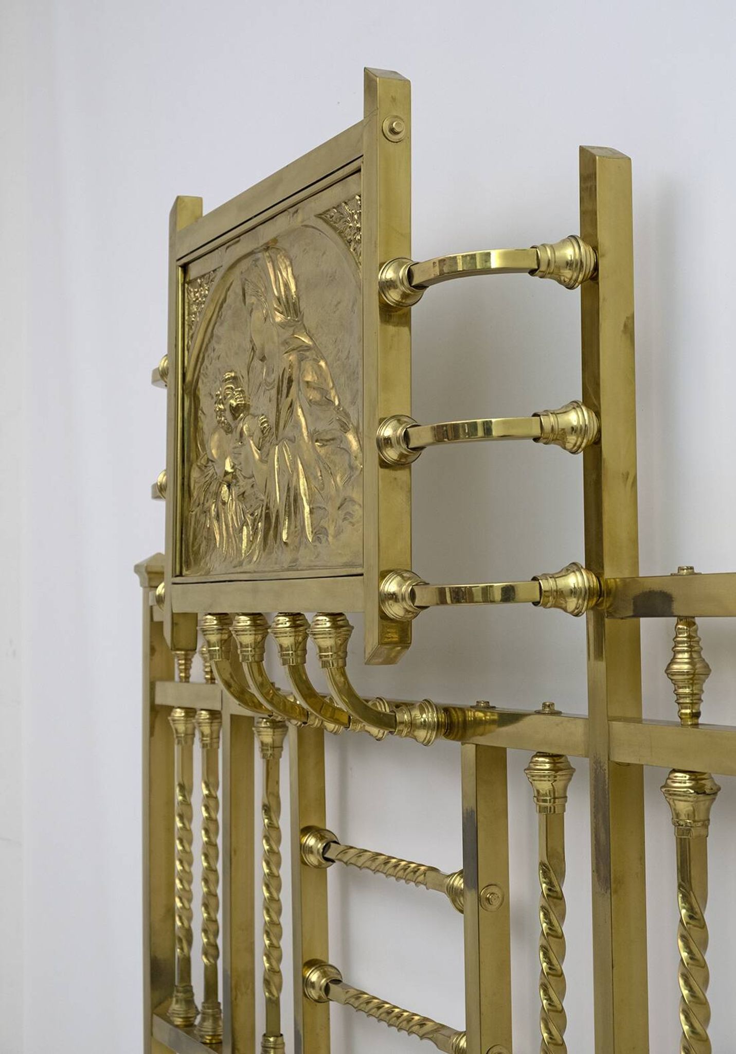 Art Nouveau Italian Brass Double Bed, Early 1900s