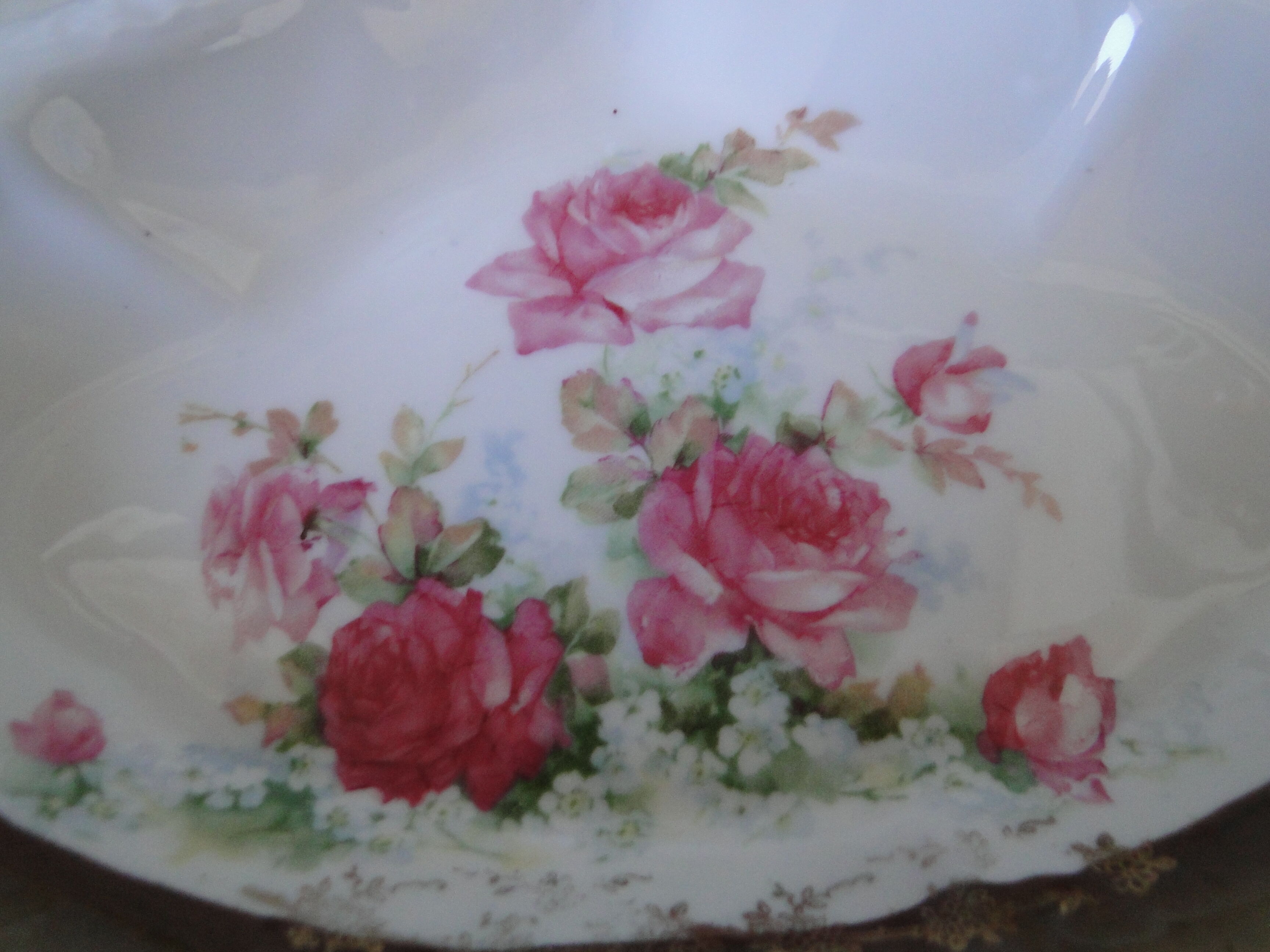 Servant beggar old porcelain 3 compartments small roses on white background