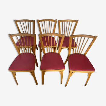 6 chaises de bistrot Baumann en bois et skaï