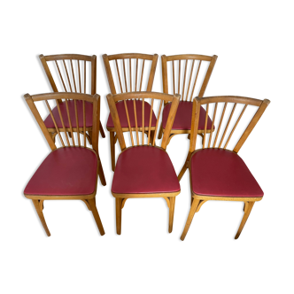 6 Baumann bistro chairs in wood and skaï