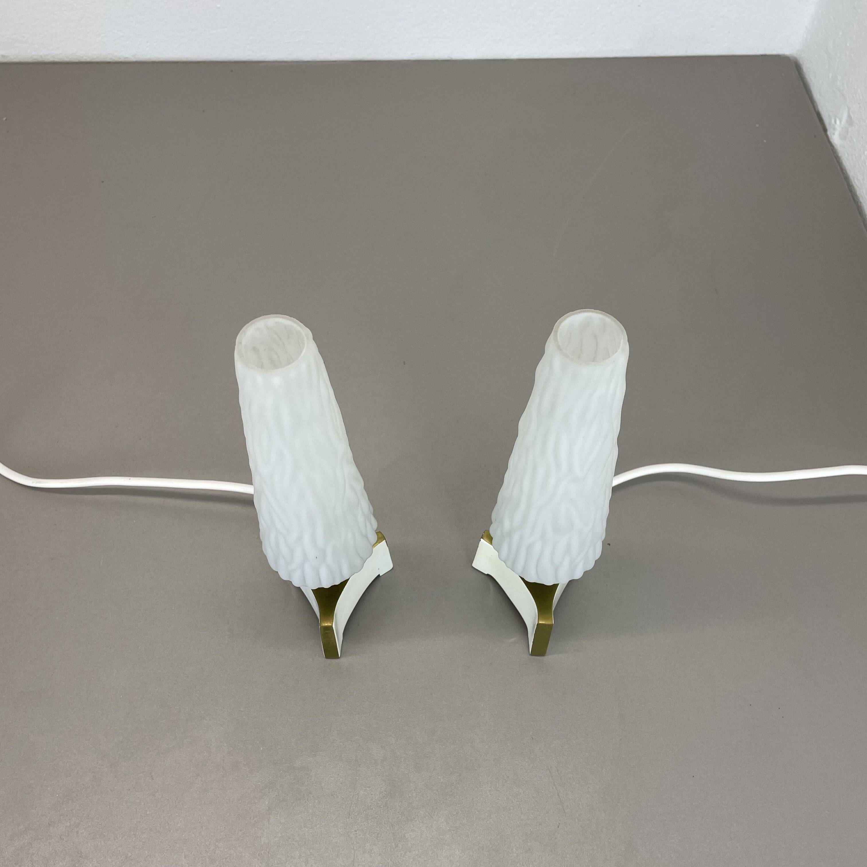 Set of 2 "cone" glass and brass table light, italy 1950s