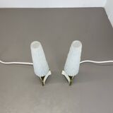 Set of 2 "cone" glass and brass table light, italy 1950s