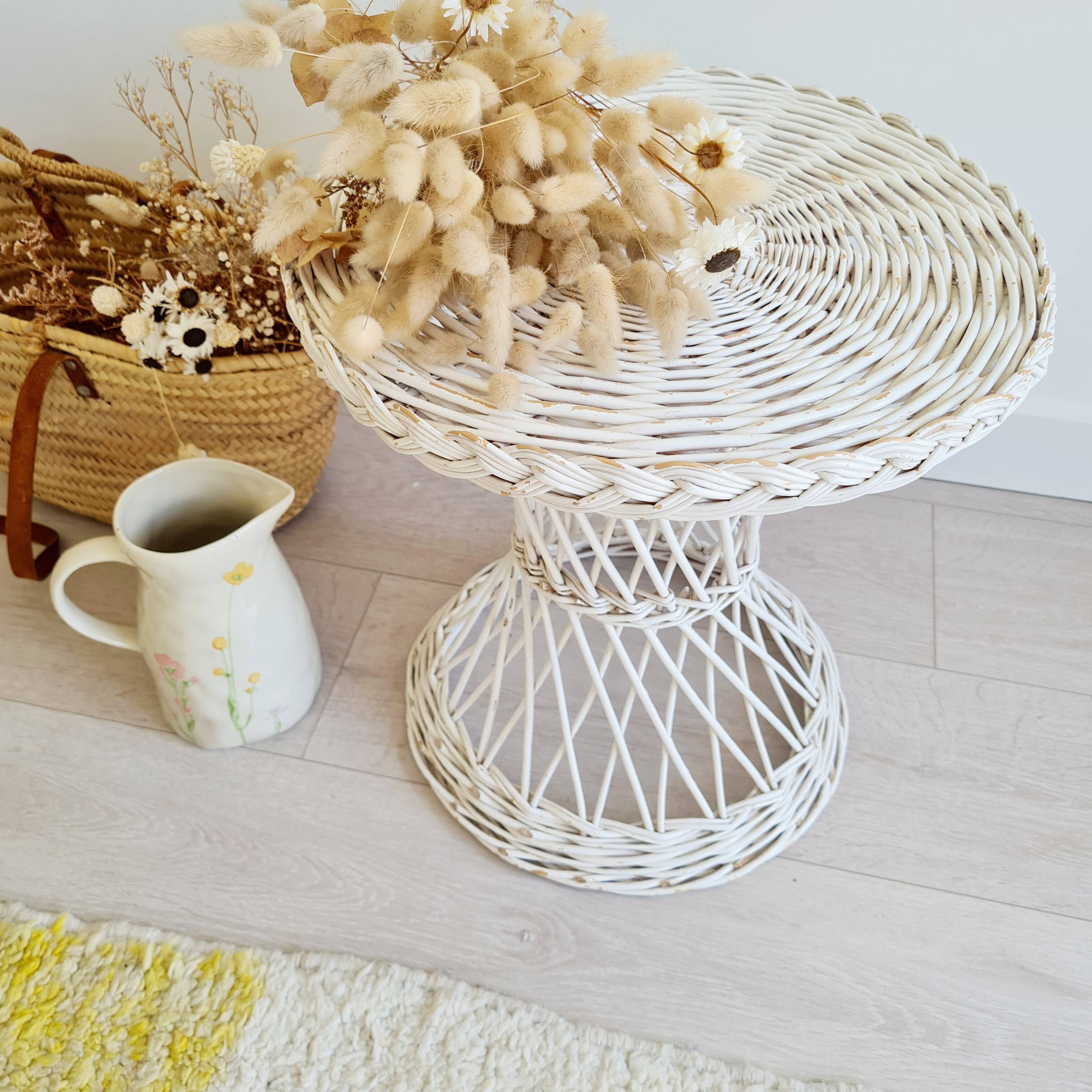 Antique white wicker coffee table