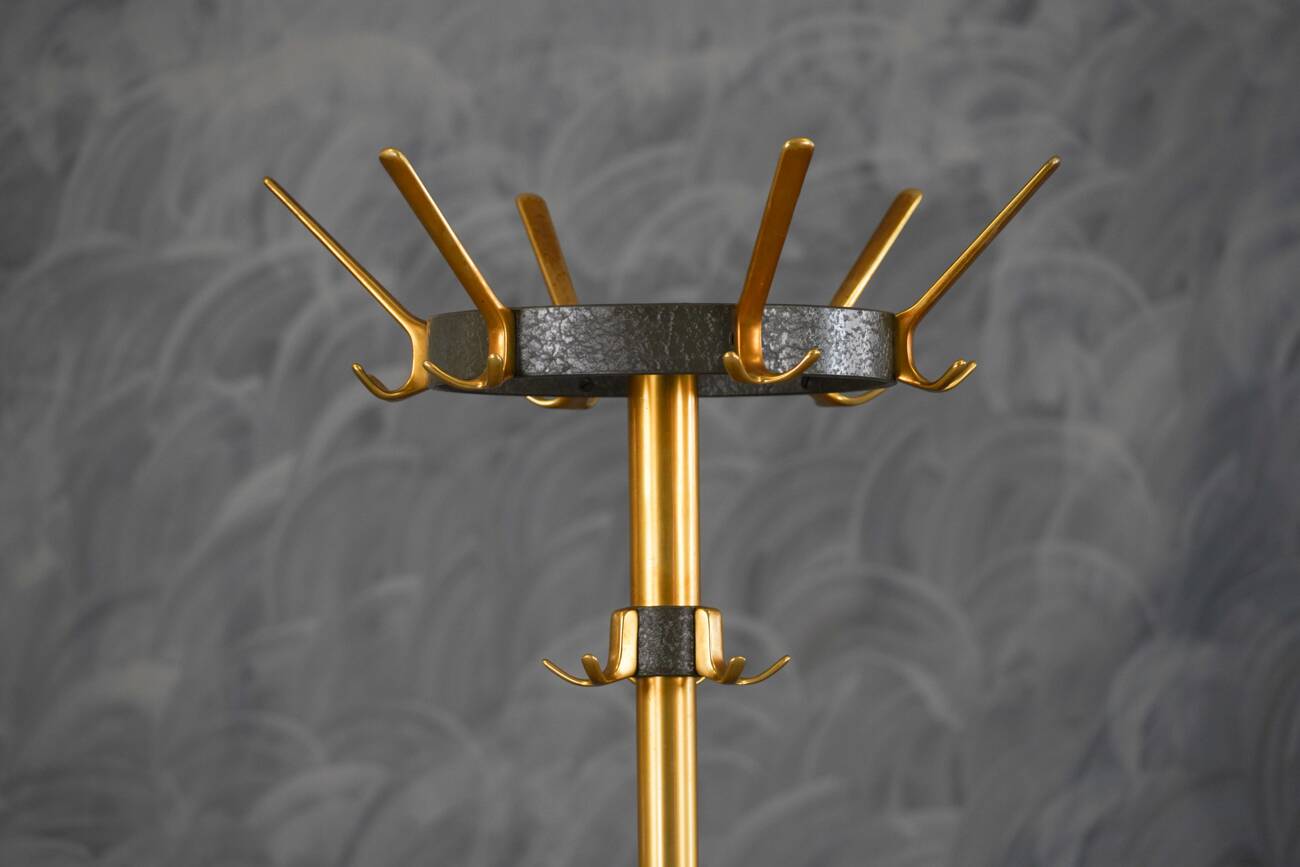 Vintage brass & metal coat stand by Jacques Adnet, France 1950s