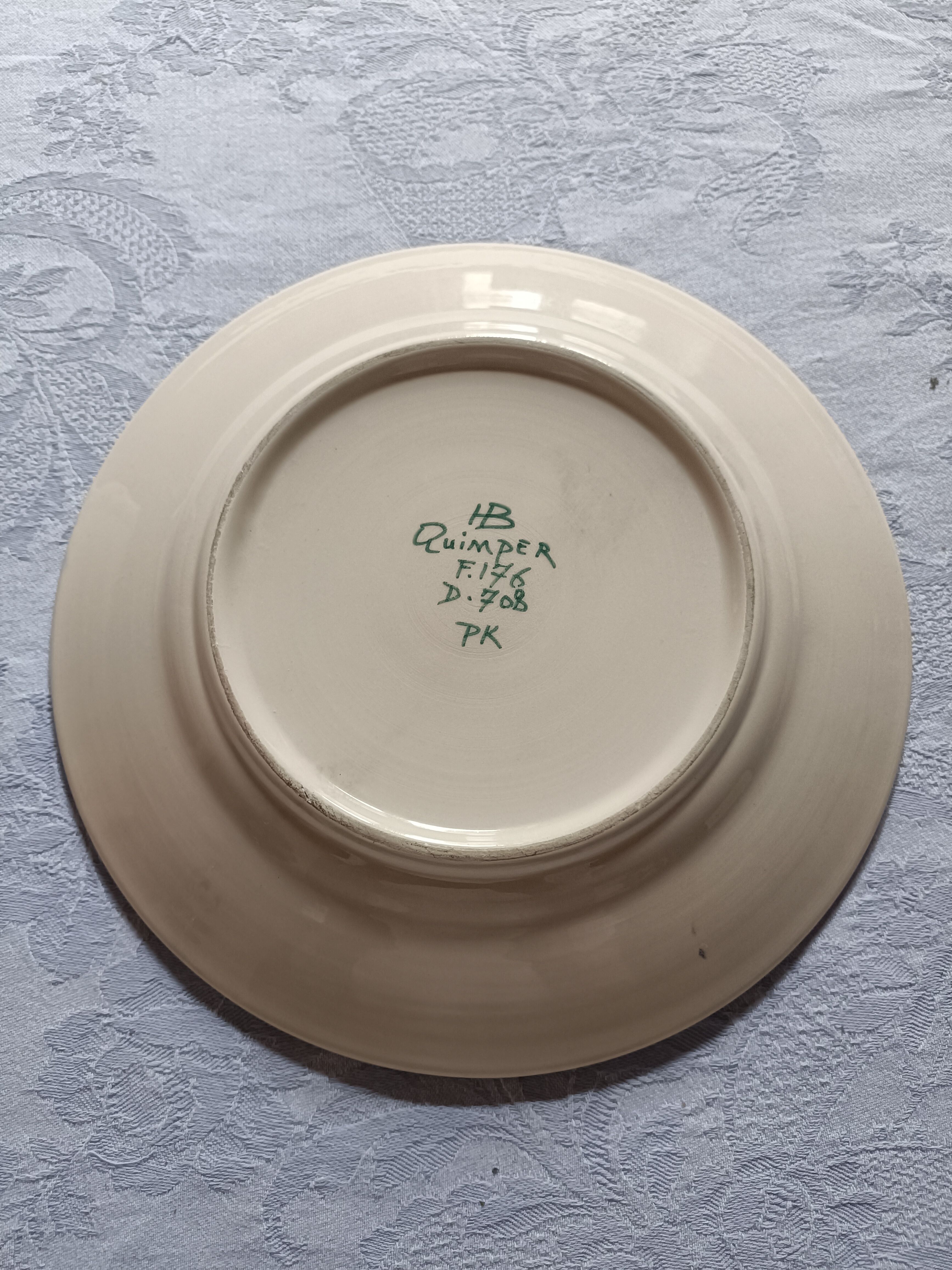 HB Quimper plate with pearl/embroidery signed P. Poquet