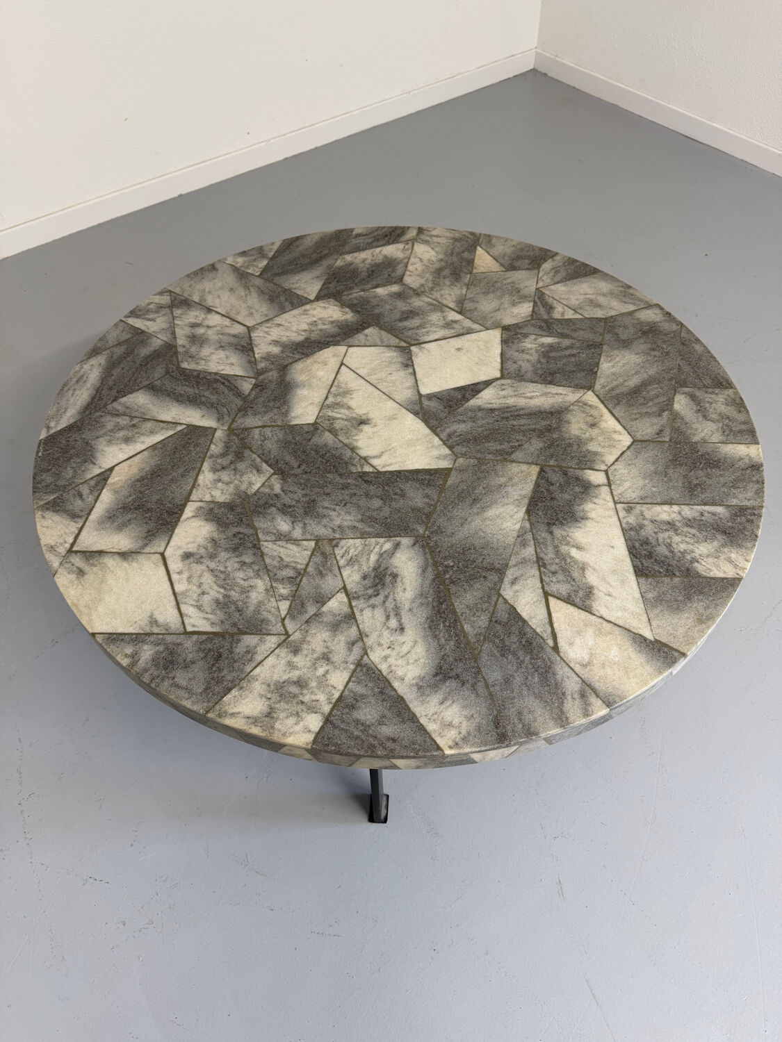 Antique stone and metal coffee table, vintage 70s design