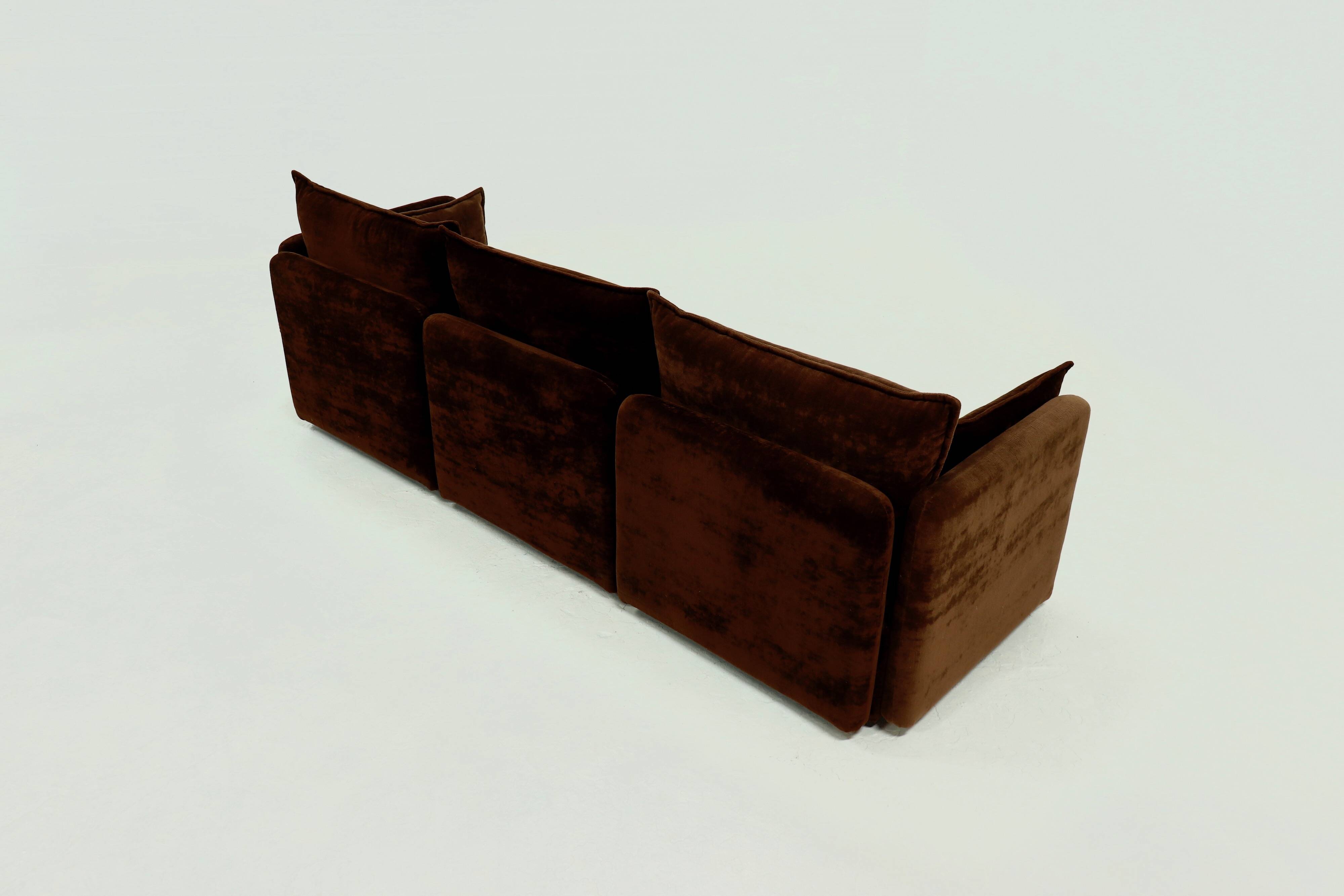 Rare 1970s brown velvet multifunctional modular sofa
