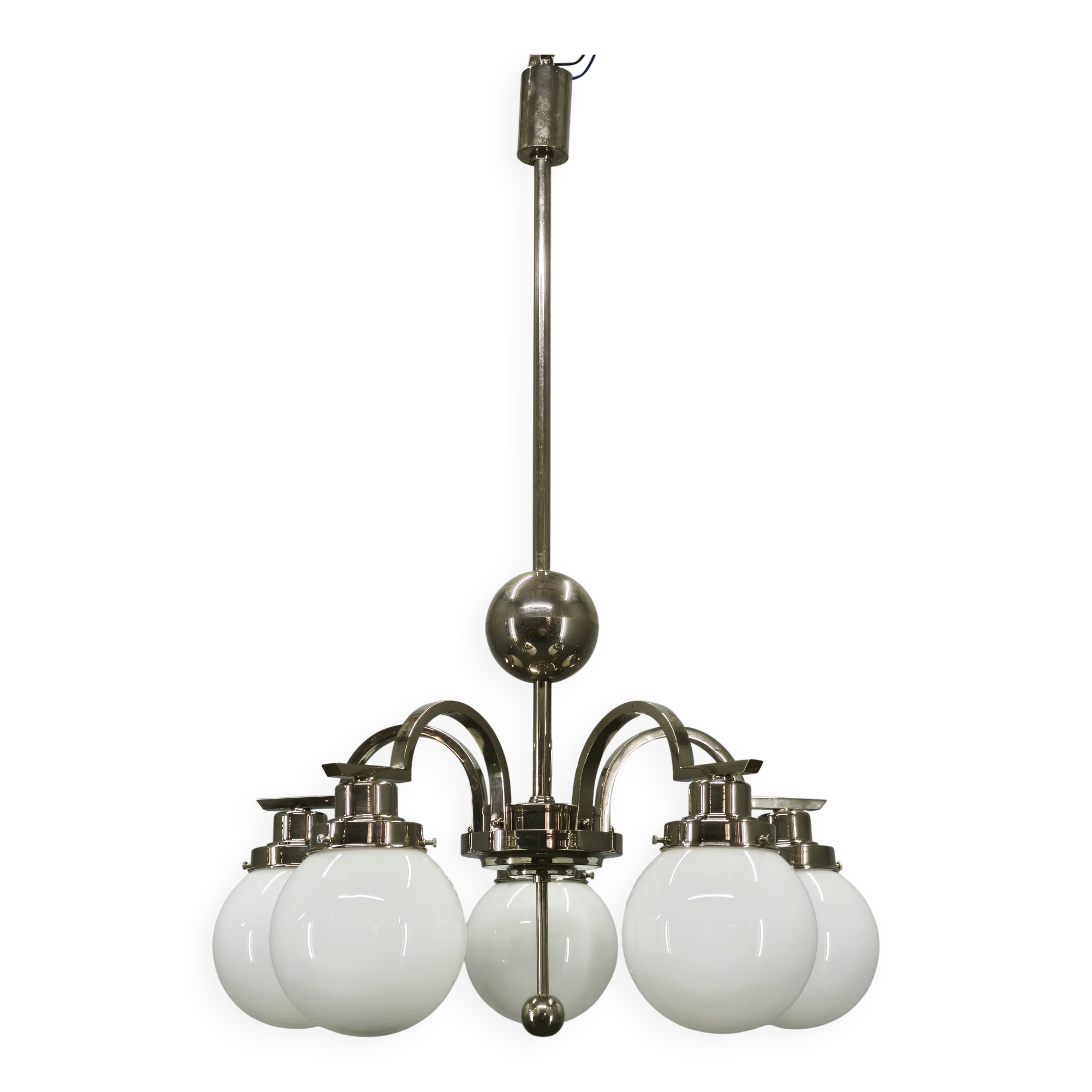 Art Deco Five-Light Chrome Chandelier, Czechoslovakia, 1930s