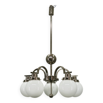 Chandelier en chrome à cinq lumières Art Déco, Tchécoslovaquie, années 1930