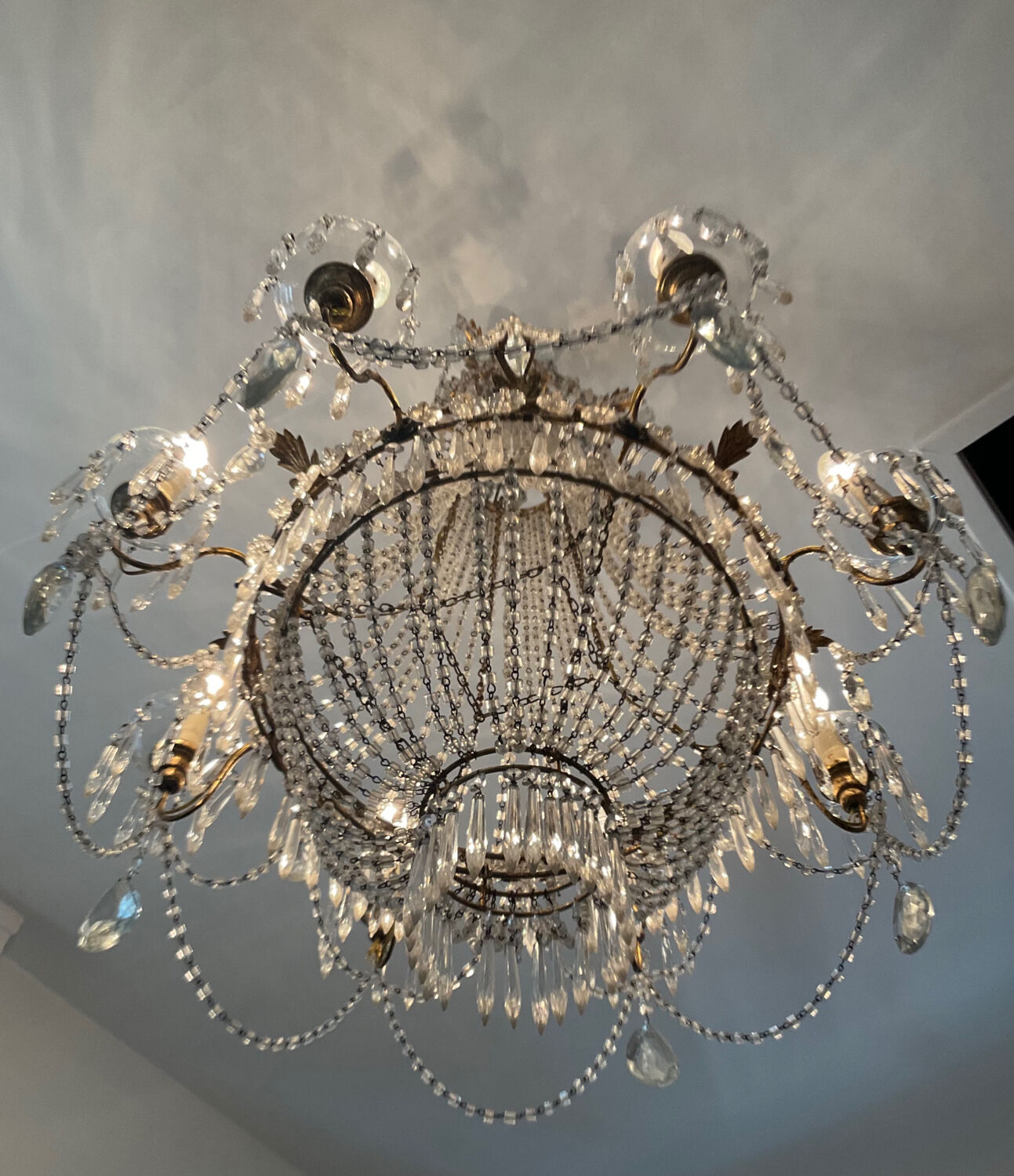 Large Montgolfière chandelier with crystal drops