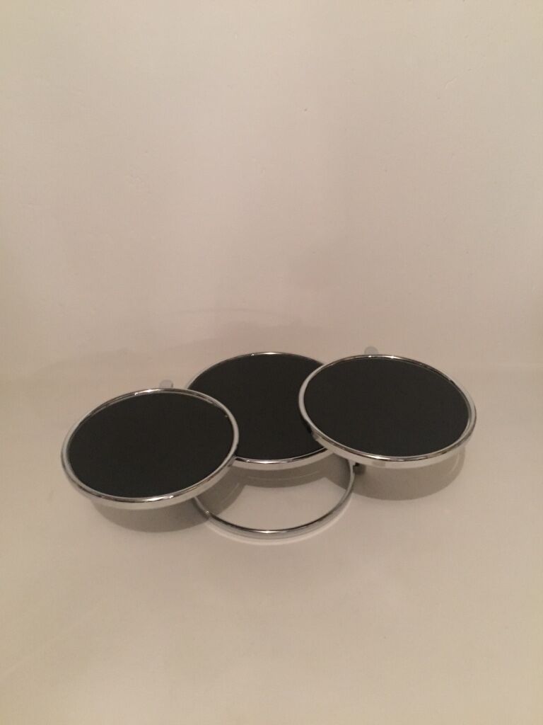 3-plate swivel coffee table in 1970s glass and chrome