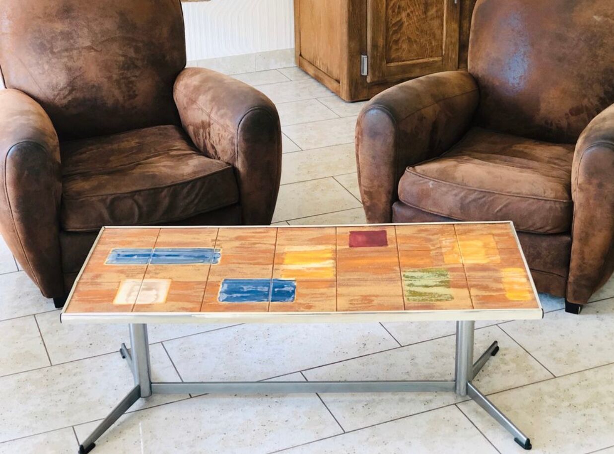 Coffee table Vintage year 70 ceramic tiles