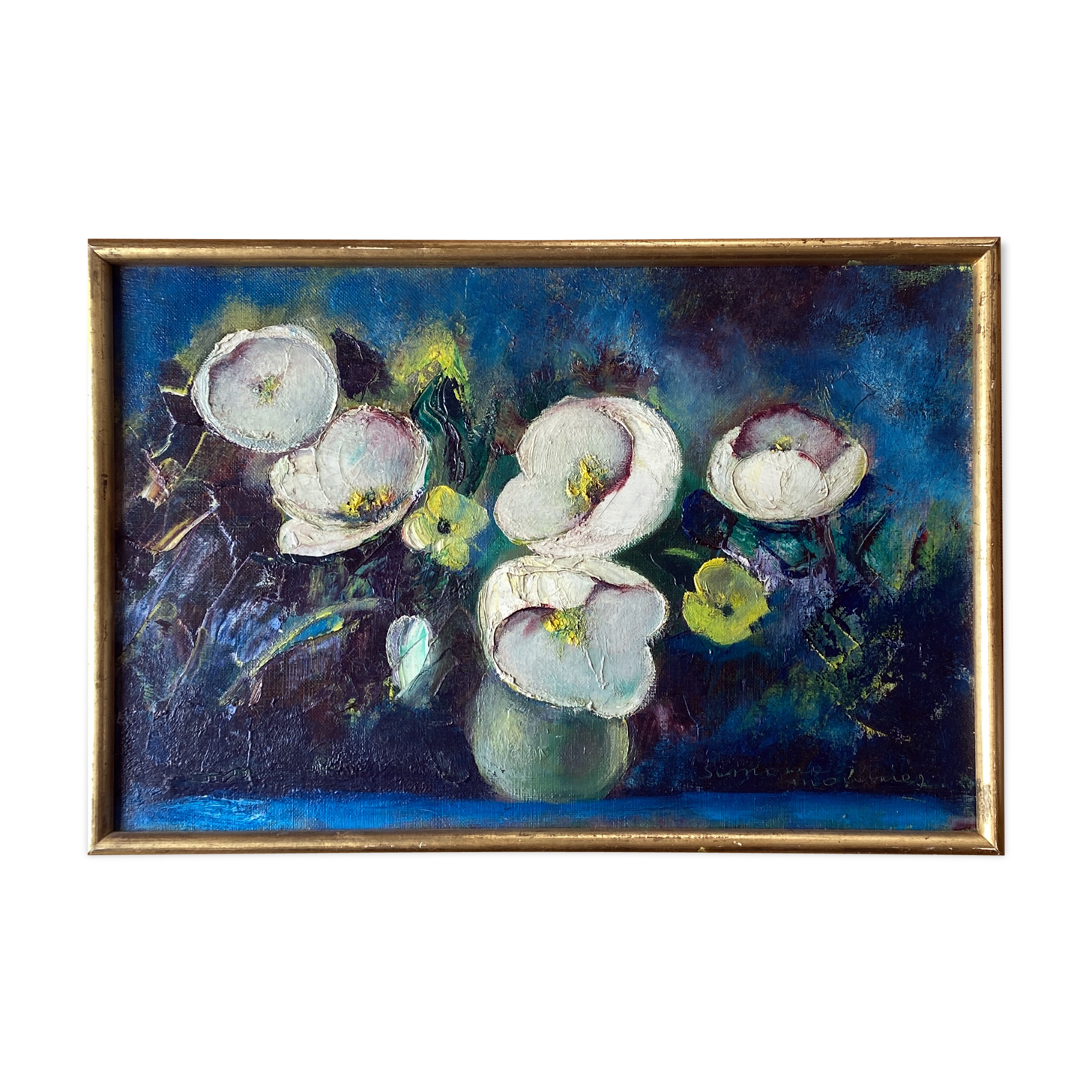 Painting "Bouquet of white flowers" HST signed Simone Mounier