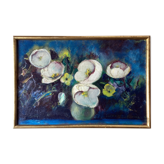 Painting "Bouquet of white flowers" HST signed Simone Mounier
