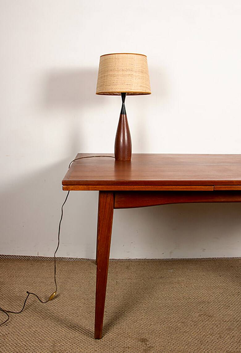 Danish keel-shaped table lamp in teak and ebony by Fog & Morup.
