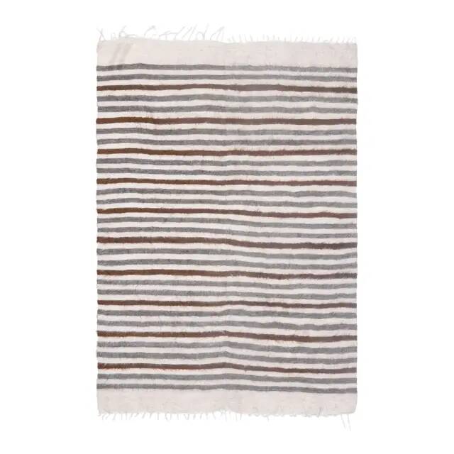 1970s Vintage Turkish Handmade Wool Cotton Beige Brown Kilim Rug 152x208