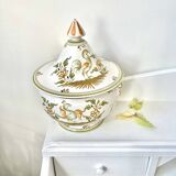 Covered candy jar signed M Malicorne, Moustiers decor